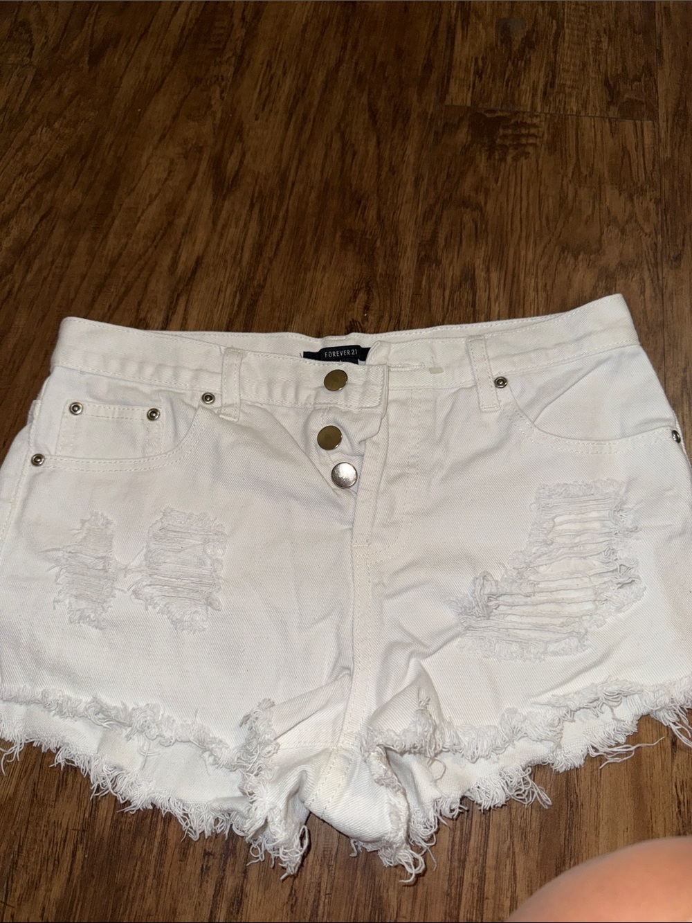 Forever 21 White Distressed Ripped Denim Shorties